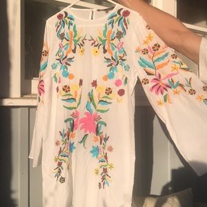 Floral Embroidery on white cotton dress Size 6
